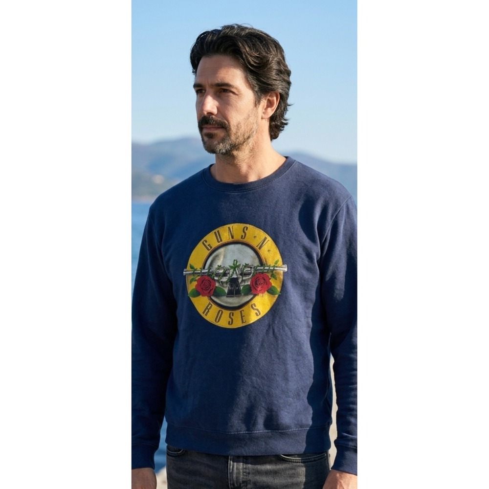 Guns N Roses Navy Blue Graphic Sweatshirt Mens XL Band Logo Pullover Crewneck